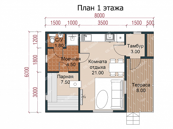 Сруб бани из бруса 6х8. фото